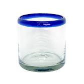  / vasos roca con borde azul cobalto, 8 oz, Vidrio Reciclado, Libre de Plomo y Toxinas